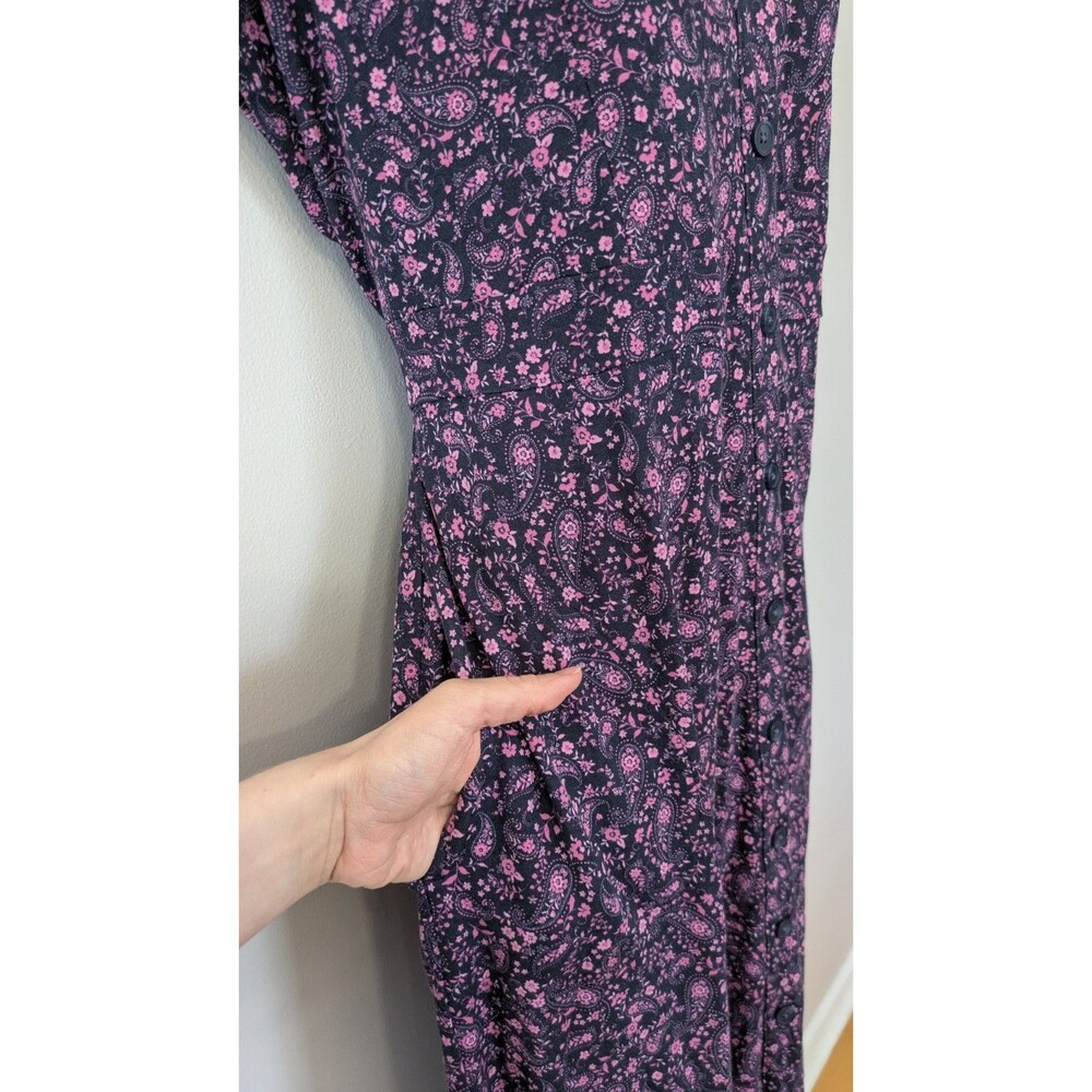 J Jill Floral Paisley Midi Dress XLP Tie Back Button Front Stretch Pockets - Picture 2 of 10